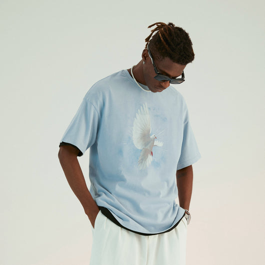 Camiseta Estampada Paloma Blanca y Estrella Azul para Hombre - Image 11
