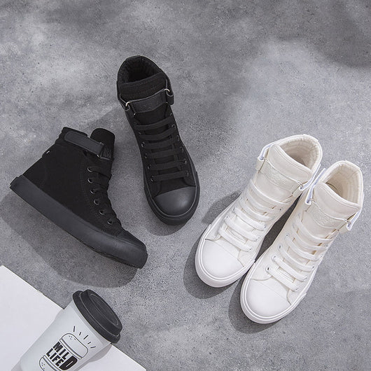 Zapatillas Deportivas Altas de Lona Negras para Mujer con Cierre de Velcro - Image 8