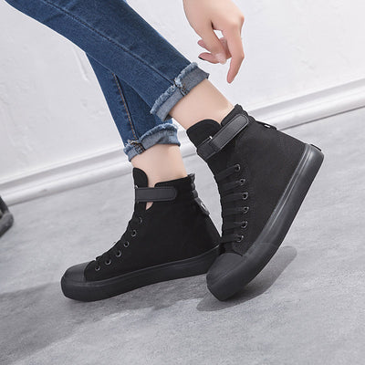 Zapatillas Deportivas Altas de Lona Negras para Mujer con Cierre de Velcro - Image 10