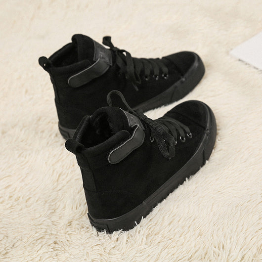 Zapatillas Deportivas Altas de Lona Negras para Mujer con Cierre de Velcro - Image 3