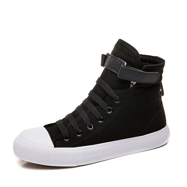 Zapatillas Deportivas Altas de Lona Negras para Mujer con Cierre de Velcro
