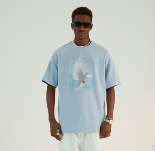 Camiseta Estampada Paloma Blanca y Estrella Azul para Hombre
