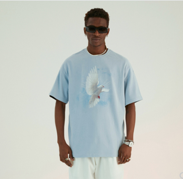 Camiseta Estampada Paloma Blanca y Estrella Azul para Hombre