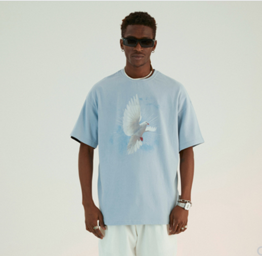 Camiseta Estampada Paloma Blanca y Estrella Azul para Hombre