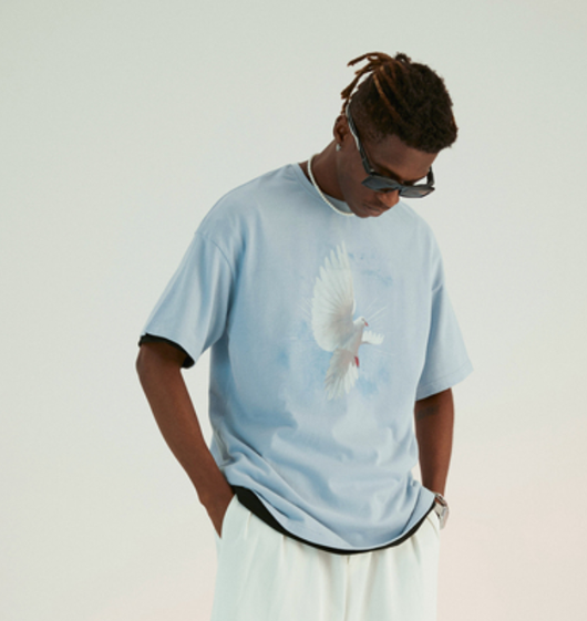 Camiseta Estampada Paloma Blanca y Estrella Azul para Hombre - Image 5