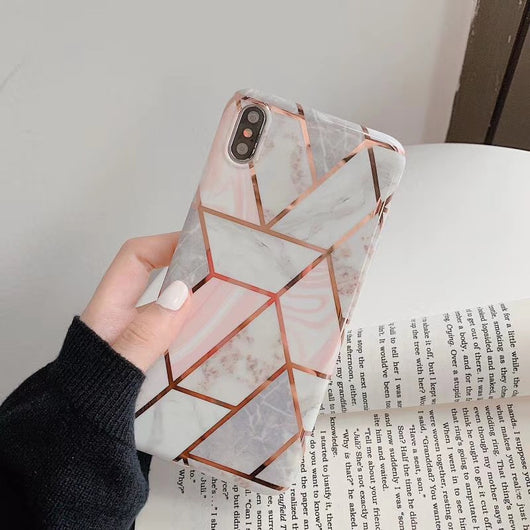 Funda de Teléfono de Mármol con Patrón Geométrico y Hot Stamping Compatible con Apple - Image 7