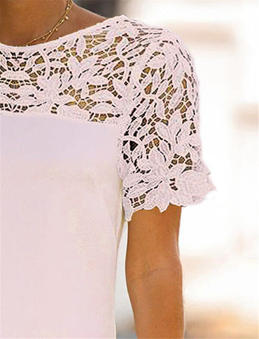 Vestido Recto de Verano con Encaje Calado y Cuello Redondo - Image 7