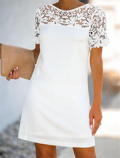 Vestido Recto de Verano con Encaje Calado y Cuello Redondo - Image 4