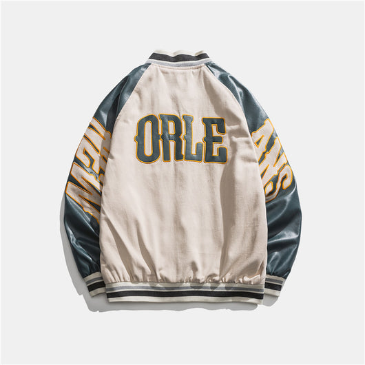 Chaqueta Preppy Estilo Béisbol Japonés con Parches de Contraste - Image 9