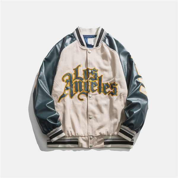Chaqueta Preppy Estilo Béisbol Japonés con Parches de Contraste