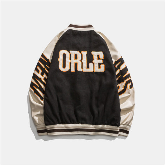 Chaqueta Preppy Estilo Béisbol Japonés con Parches de Contraste - Image 4