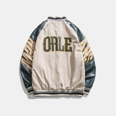 Chaqueta Preppy Estilo Béisbol Japonés con Parches de Contraste - Image 5