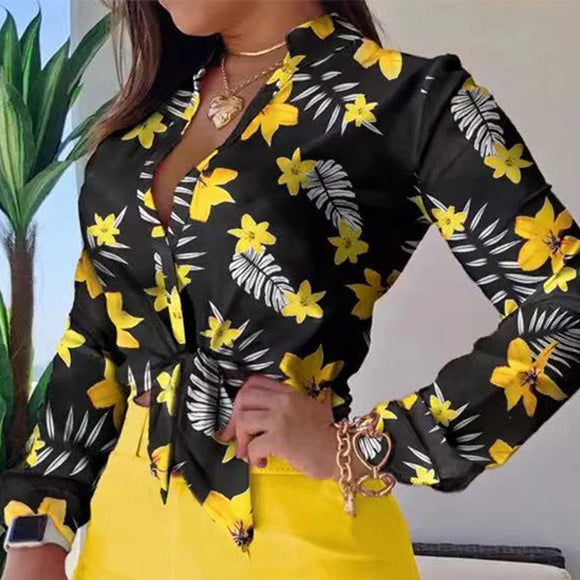 Blusa Elegante de Manga Larga con Cuello Tipo Polo para Mujer