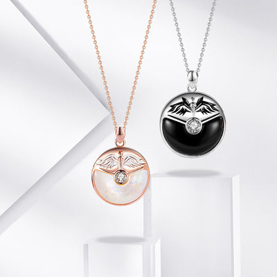 Collar de Pareja Alas de Ángel en Plata Esterlina con Ágata Negra - Regalo Lujo para San Valentín - Image 2