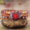 Pulsera Artesanal Multicapa con Piedra Jaspe Rosa Imperial y Cuero - Regalo Ideal