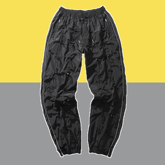 Calça Hip-Hop Industrial com Cordão e Detalhes Refletivos