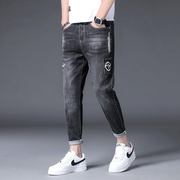 Pantalones Vaqueros Rotos con Estampado en los Pies