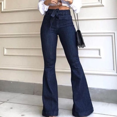 Pantalones Acampanados de Cintura Alta con Encaje y Cordones para Mujer - Image 2