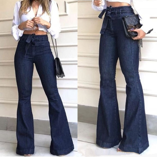 Pantalones Acampanados de Cintura Alta con Encaje y Cordones para Mujer - Image 5