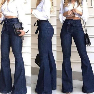 Pantalones Acampanados de Cintura Alta con Encaje y Cordones para Mujer - Image 3