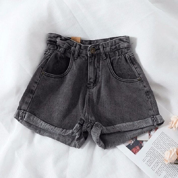 Pantalones Vaqueros Cortos Cintura Alta Pierna Ancha Suelta