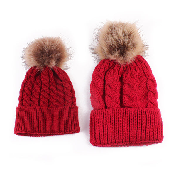 Gorro de Lana Cálido para Toda la Familia - Diseño Tejido Madre e Hijo