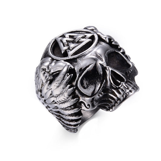 Anillo Viking Odín con Cuervos Acero Inoxidable - Valknut y Calavera Nórdica - Image 2