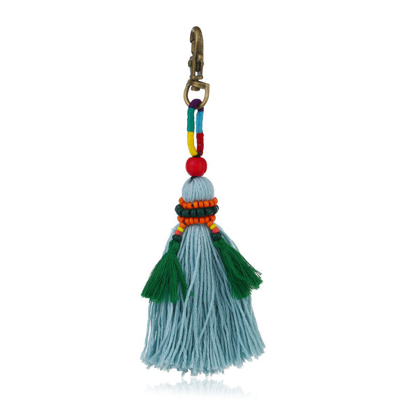 Colgante Bohemio Tejido a Mano con Cuentas, Lana Colorida y Borlas Artesanales