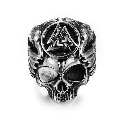 Anillo Viking Odín con Cuervos Acero Inoxidable - Valknut y Calavera Nórdica - Image 4
