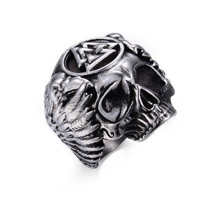 Anillo Viking Odín con Cuervos Acero Inoxidable - Valknut y Calavera Nórdica - Image 5