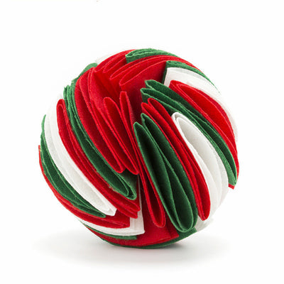 Rainbow colored felt sniffing ball for dogs and cats, featuring multiple folded strips to hide treats for mental stimulation. - Image 12