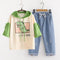 Conjunto Casual de Dos Piezas: Sudadera con Capucha y Pantalón Denim Cropped