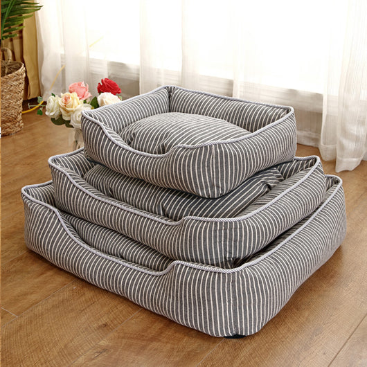 Nido para Mascotas de Algodón y Lino a Rayas - Uso Todo el Año - Image 9