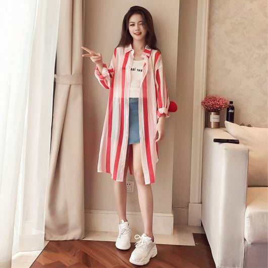 Cardigan Ligero de Algodón y Cáñamo para Mujer - Blusa Rayada Suelta Protección Solar - Image 8
