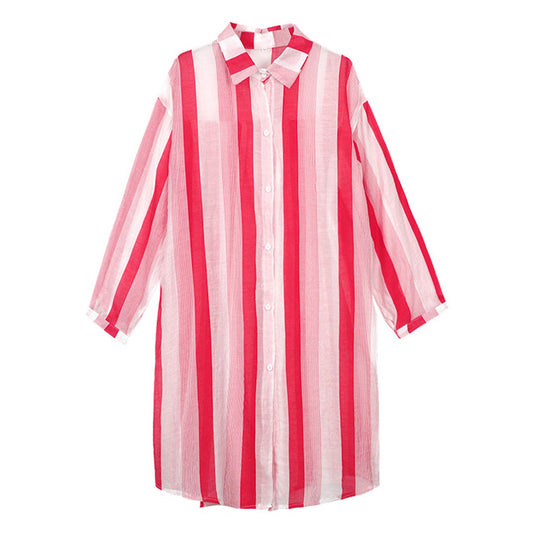 Cardigan Ligero de Algodón y Cáñamo para Mujer - Blusa Rayada Suelta Protección Solar