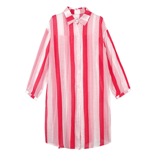 Cardigan Ligero de Algodón y Cáñamo para Mujer - Blusa Rayada Suelta Protección Solar