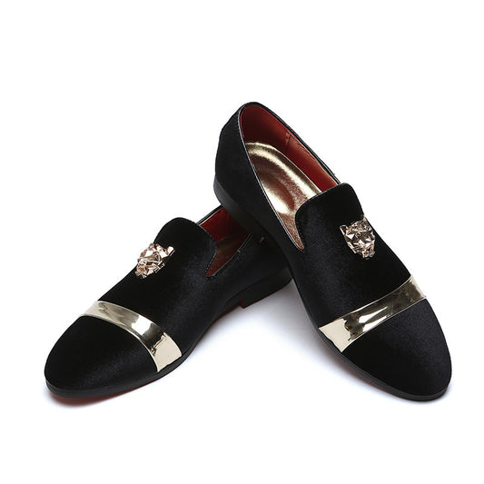 Mocasines de Cuero Nobuck para Hombre con Hebilla Dorada Cabeza de Tigre - Image 2