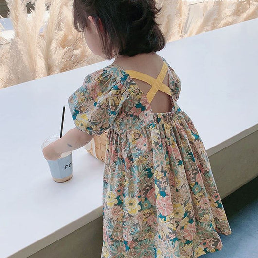 Vestido Infantil de Burbujas con Estampado Floral - Image 6