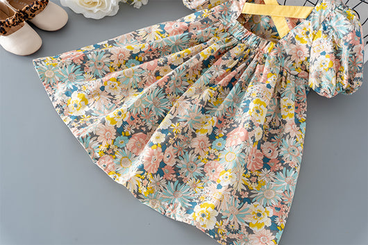 Vestido Infantil de Burbujas con Estampado Floral - Image 5