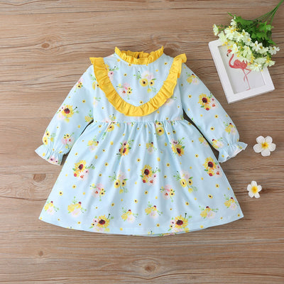 Vestido Largo Princesa Niña con Estampado de Girasoles y Manga Larga - Image 2