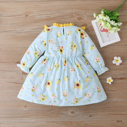 Vestido Largo Princesa Niña con Estampado de Girasoles y Manga Larga - Image 4
