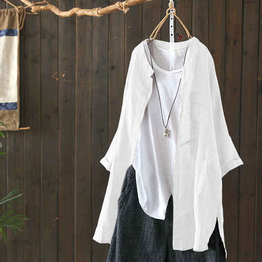 Blusa Retro de Algodón y Lino para Mujer - Camisa Casual de Manga Larga - Image 6