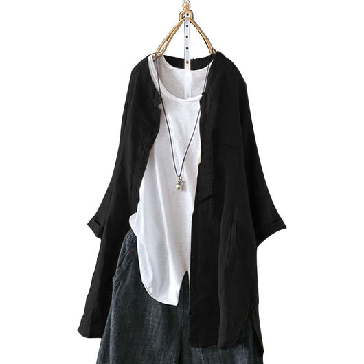 Blusa Retro de Algodón y Lino para Mujer - Camisa Casual de Manga Larga - Image 9
