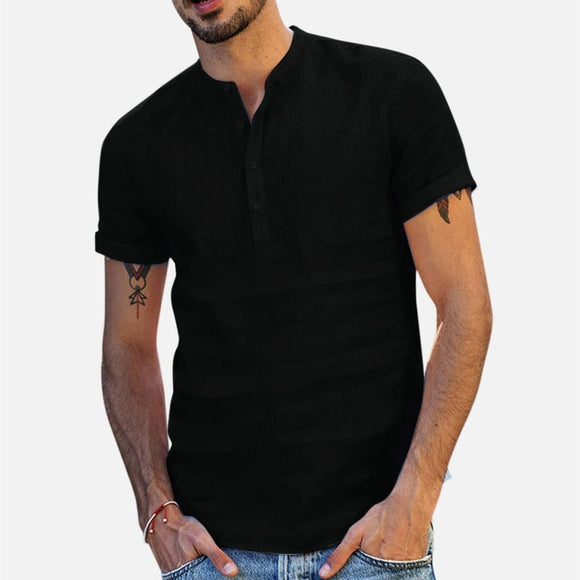 Camisa Suelta de Algodón y Lino para Hombre