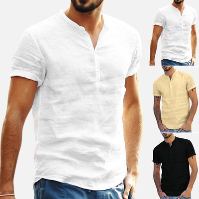 Camisa Suelta de Algodón y Lino para Hombre