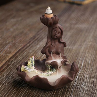 Quemador de Incienso Backflow Sirena de Arena Púrpura con Torre de Baño Decorativa - Image 10