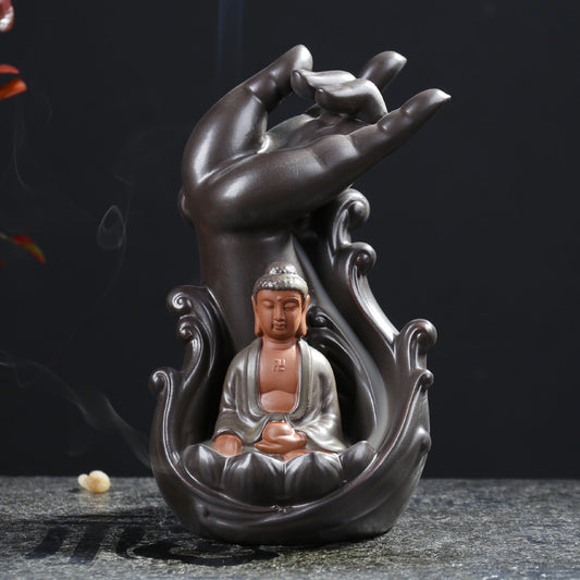Quemador de Incienso Retroceso Loto Bergamota con Figuritas Cerámica Guanyin Buda