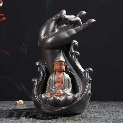 Quemador de Incienso Retroceso Loto Bergamota con Figuritas Cerámica Guanyin Buda