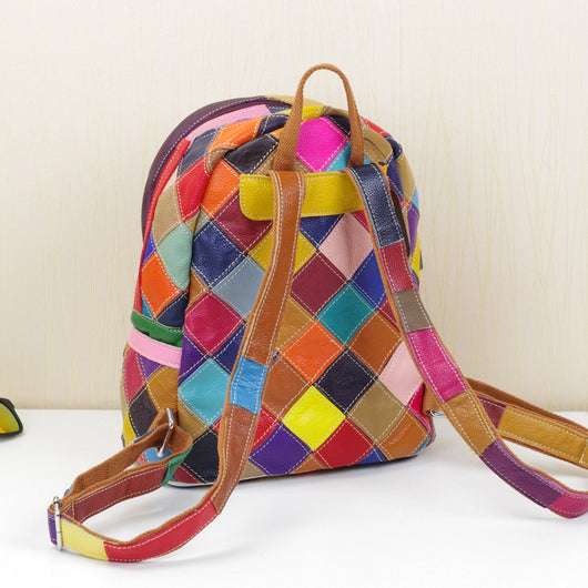 Mochila de Cuero Genuino Hecha a Mano con Contraste de Colores - Diseño Artesanal Premium - Image 3