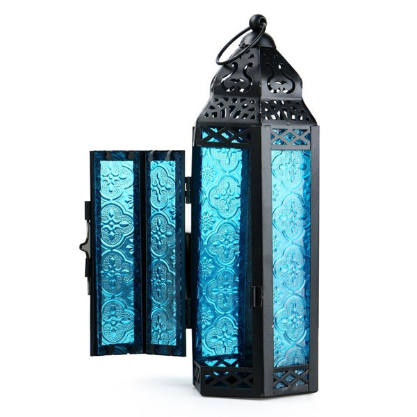 Portavelas de Hierro Forjado Estilo Rústico Americano con Cristal - Lámpara Decorativa para el Hogar